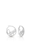 Guess Crystal Embellished Logo Hoop Earrings, Silver
