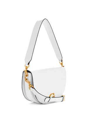 Guess Danna Croc Print Saddle Bag, White