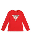 Guess Girls Sequin Logo Long Sleeve Top, Red