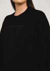 Guess Womens Volume Sleeve Logo Sweater, Black