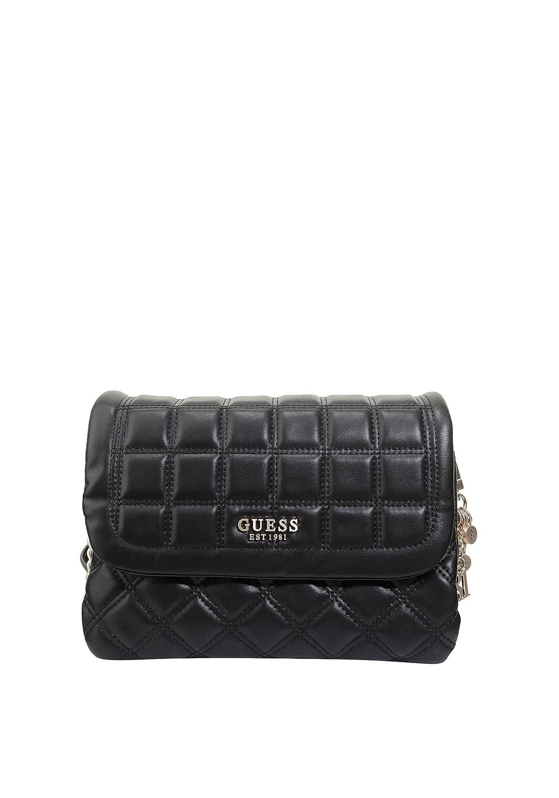 Guess Kamina Square Quilted Medium Shoulder Bag, Black