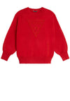 Guess Heavy Knit Embroidered Logo Jumper, Red