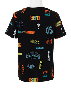 Guess Boys Logo Print T-Shirt, Black