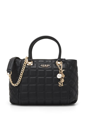 Guess Kamina Quilted Medium Satchel Bag, Black