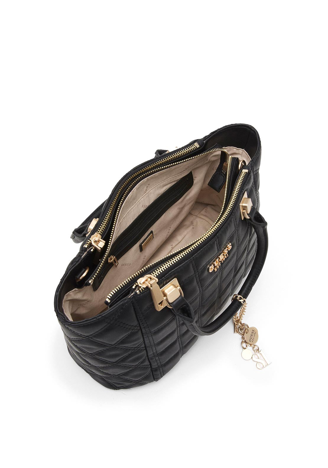 Guess Kamina Quilted Medium Satchel Bag, Black