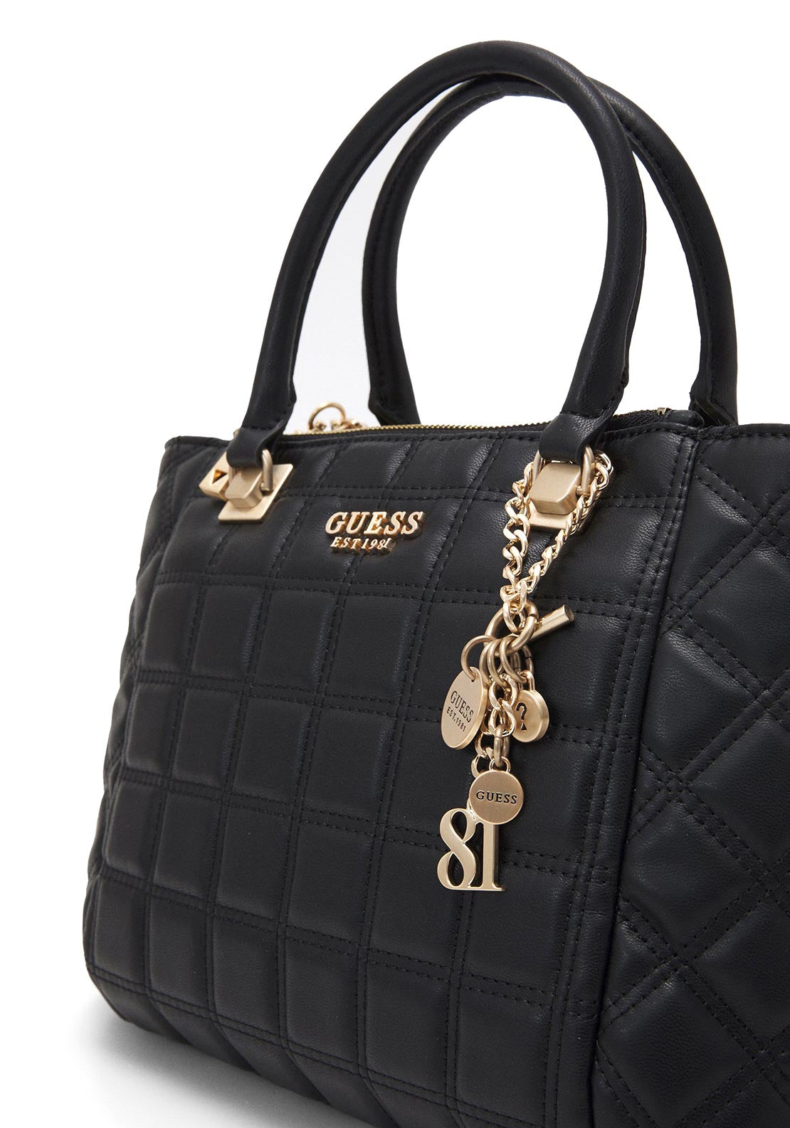 Guess Kamina Quilted Medium Satchel Bag, Black