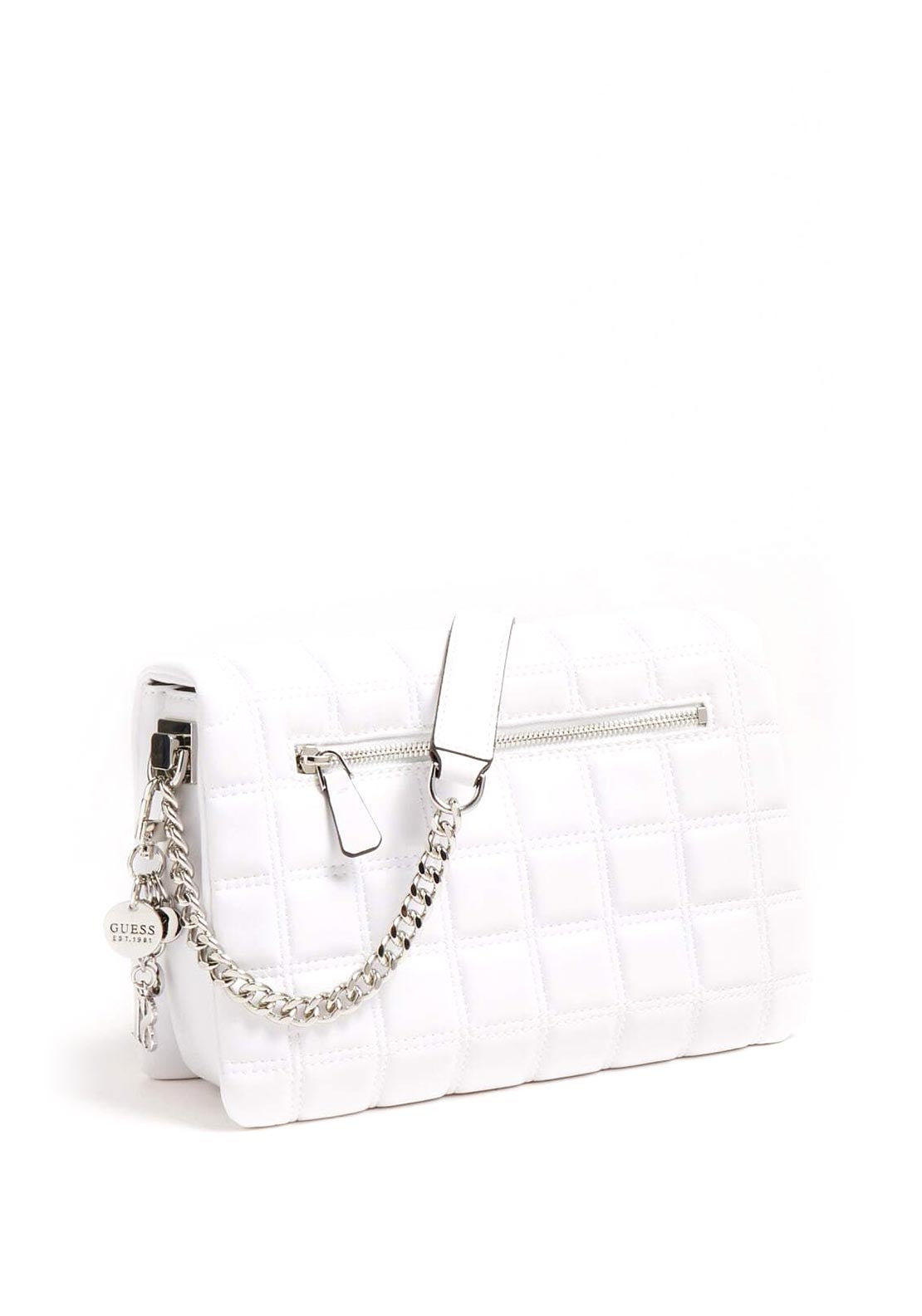 Guess Kamina Medium Quilted Shoulder Bag, White