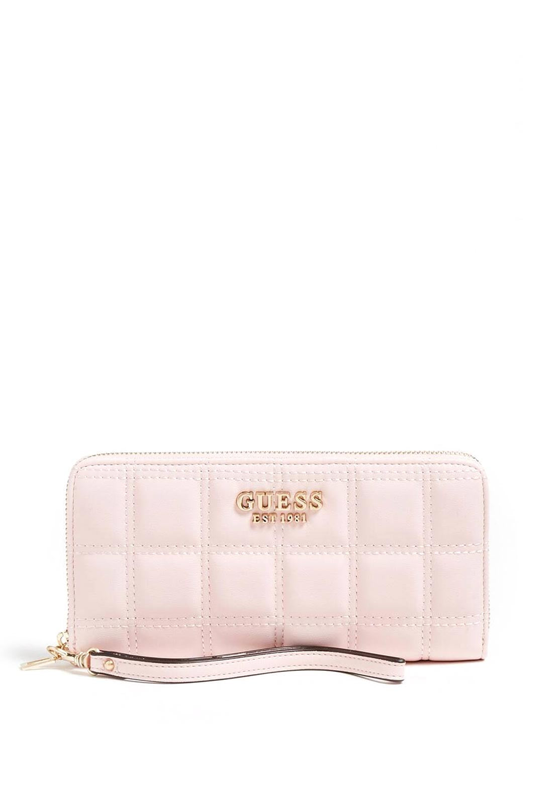 Guess Kamina SLG Large Quilted Zip Around Wallet, Blush Pink