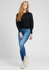Guess Womens Volume Sleeve Logo Sweater, Black