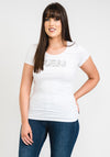 Guess Womens Pearl and Diamante Embellished T-Shirt, White