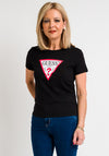 Guess Womens Original Triangle Logo T-Shirt, Black