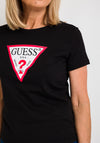 Guess Womens Original Triangle Logo T-Shirt, Black
