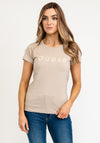 Guess Womens Active Logo Applique T-Shirt, Taupe
