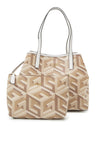 Guess Vikky Medium Logo Print Tote Bag, Taupe Logo