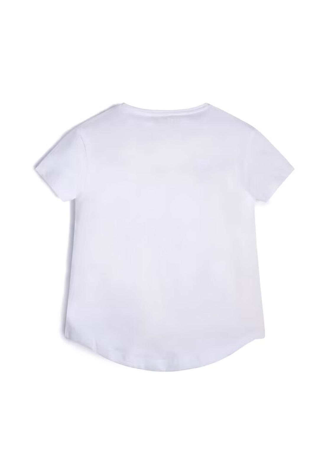 Guess Girls Glitter Triangle Logo T-Shirt, White