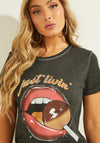Guess Womens ‘Just Livin’ print T-Shirt, Grey Multi