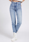 Guess Womens Start Tapered High Mom Jean, Blue