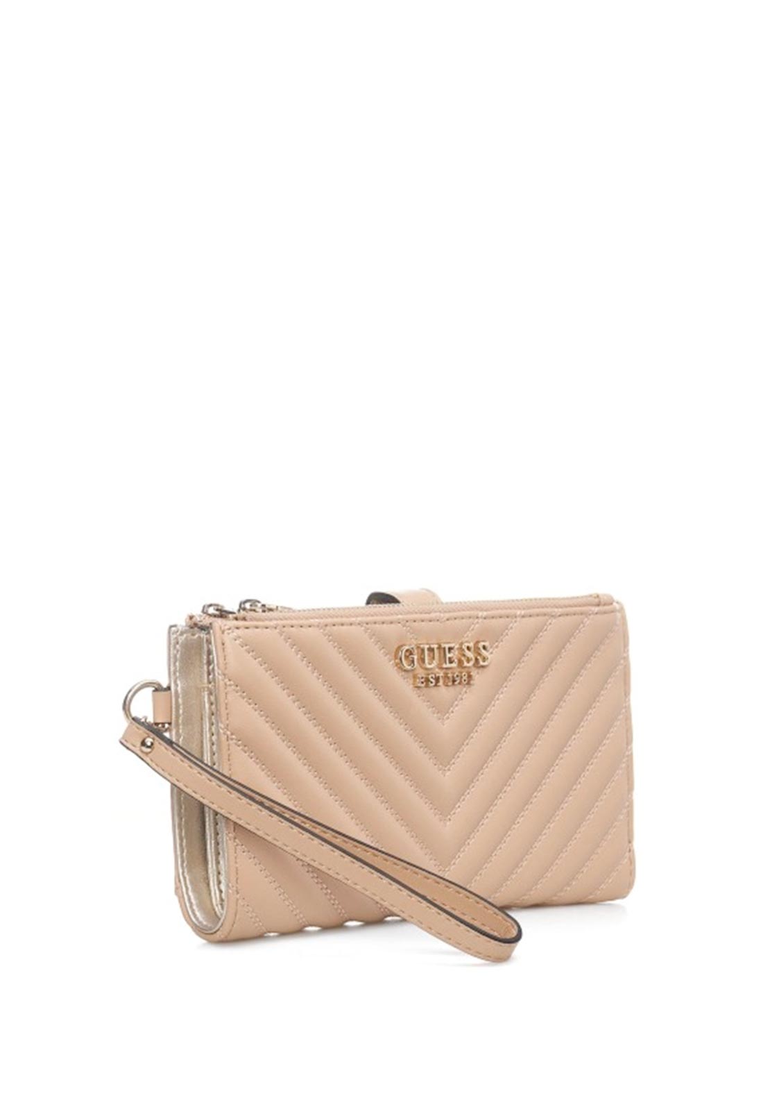 Guess Keillah Quilted Double Zip Around Wallet, Beige