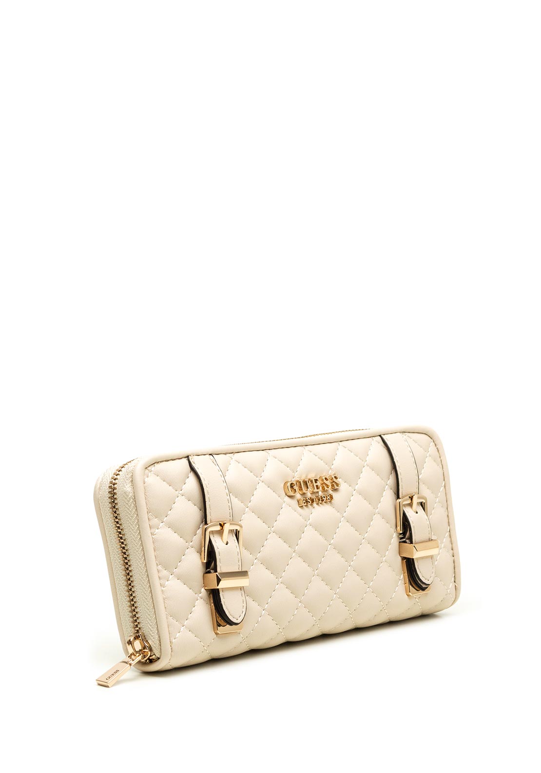 Guess Adam Quilted Large Zip Around Wallet, Stone