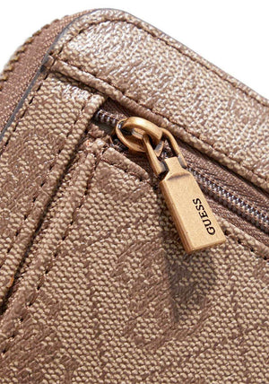 Guess Nell Logo Large Zip Around Wallet, Latte