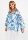 Guess Womens Floral Chiffon Blouse, Blue