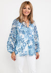Guess Womens Floral Chiffon Blouse, Blue