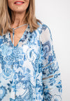 Guess Womens Floral Chiffon Blouse, Blue