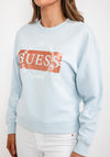 Guess Womens Graphic Logo Sweatshirt, Light Blue