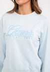 Guess Womens Embroidered Logo Sweatshirt, Light Blue