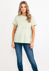 Guess Womens Rainbow Embroidered Graphic T-Shirt, Green