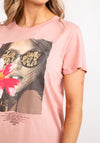 Guess Womens Singer Songwriter Graphic T-Shirt, Pink Multi