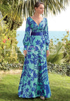 Herysa Printed Satin Maxi Dress, Aqua & Blue