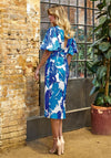 Herysa Satin Floral Wrap Midi Dress, Blue Multi