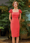 Herysa Petal Shoulder Dress, Coral