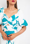 Herysa Esther Print Knot Midi Dress, White & Green