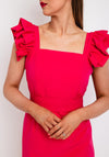 Herysa Iris Ruffle Sleeve Midi Dress, Fuchsia