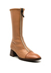 Hispanitas Leather Front Zip Mid Calf Boots, Almond