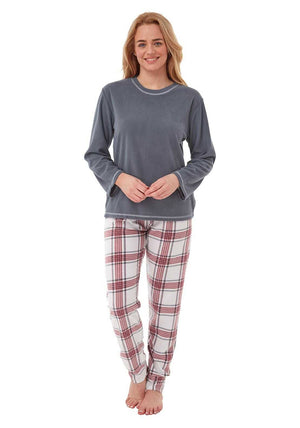 Fleece Check Print Pyjama Set, Grey Multi