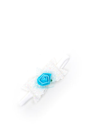 Hollihops and Flutterflies Chloe White with Blue Rose Dainty Headband