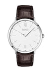 Hugo Boss Classic Crocodile Leather Strap Watch, Brown/White