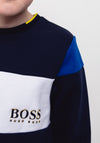 Hugo Boss Boys Logo Stripe Jumper, Navy
