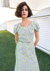 Kameya Ditsy Floral Straight Midi Dress, Green Multi