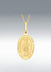 9 Carat Gold Holy Mary Oval Reversible Pendant Necklace, Gold