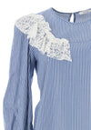 I Blues Bitter Striped and Lace Blouse, Blue & White