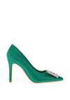 Zen Collection Satin Brooch Heeled Shoe, Green