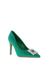Zen Collection Satin Brooch Heeled Shoe, Green
