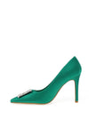 Zen Collection Satin Brooch Heeled Shoe, Green