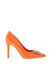 Zen Collection Satin Brooch Heeled Shoe, Orange