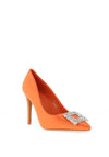 Zen Collection Satin Brooch Heeled Shoe, Orange