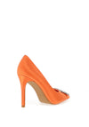 Zen Collection Satin Brooch Heeled Shoe, Orange